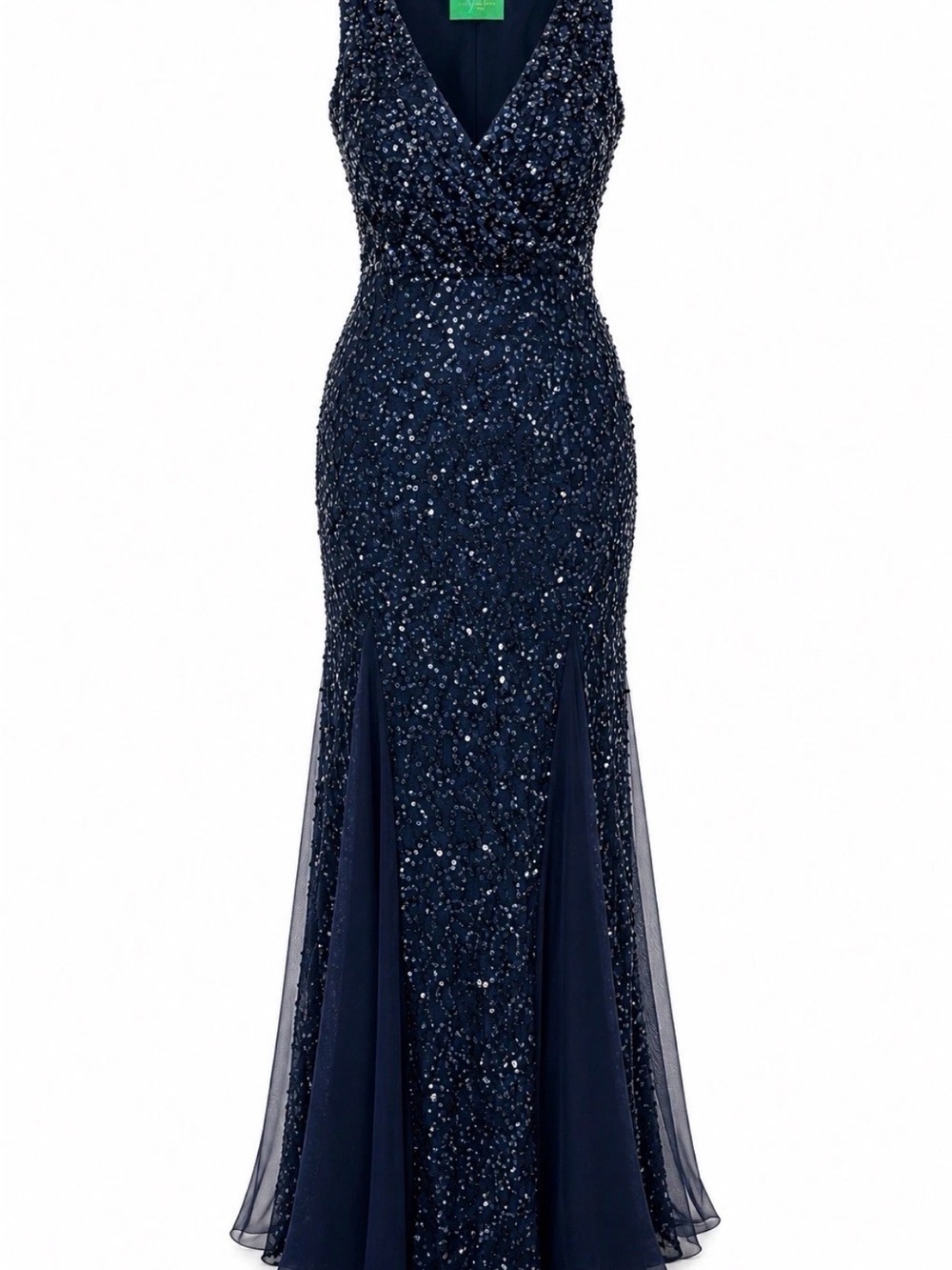 Sleeveless Beaded Navy Maxi Evening Dress